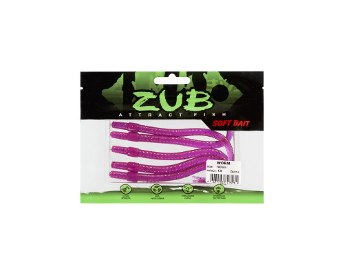 Приманка ZUB-WORM 100мм(4")-5шт, (цвет 130) маджента с блестками