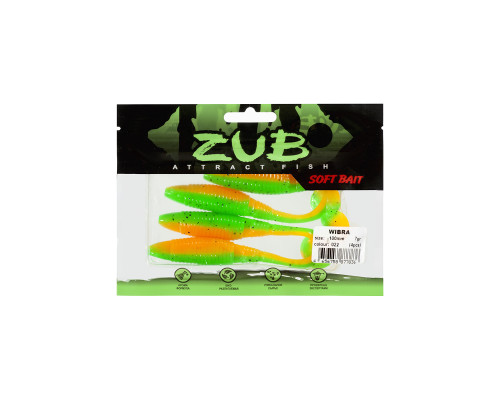 Приманка ZUB-WIBRA 100мм(4")-4шт, (цвет 022) зеленый верх -оранжевый низ