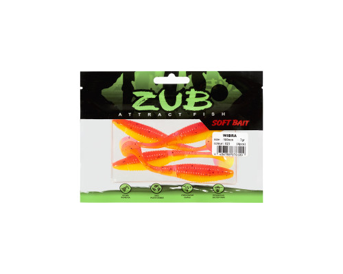 Приманка ZUB-WIBRA 100мм(4")-4шт, (цвет 023) желтый верх-розовый низ