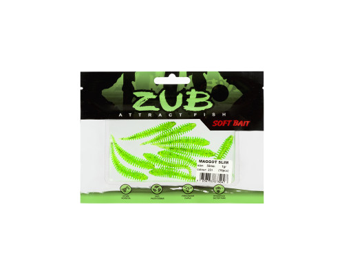 Приманка ZUB-MAGGOT SLIM 50мм(2")-10шт, (цвет 351) шартрез с блестками