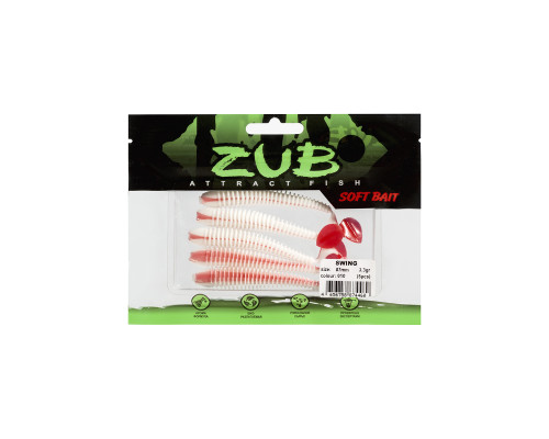 Приманка ZUB-SWING  87мм(3,4")-5шт, (цвет 010) белое тело-красный хвост