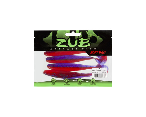 Приманка ZUB-IZI 125мм(4,8")-5шт, (цвет 021) фиолетовый верх - красный низ