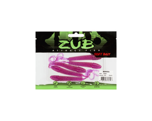 Приманка ZUB-MINOGA  90мм(3,5")-5шт, (цвет 130) маджента с блестками