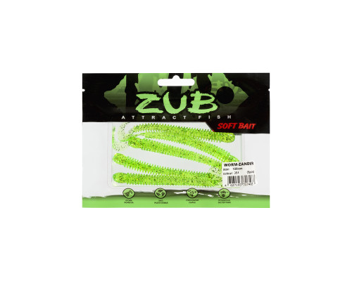 Приманка ZUB-WORM-ZANDER 108мм(4,3")-5шт, (цвет 351) шартрез с блестками