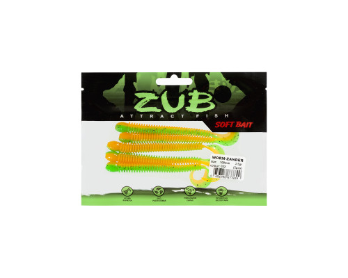 Приманка ZUB-WORM-ZANDER 108мм(4,3")-5шт, (цвет 022) зеленый верх -оранжевый низ