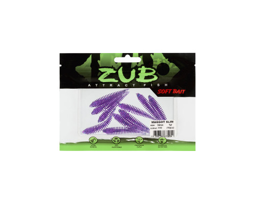 Приманка ZUB-MAGGOT SLIM 50мм(2")-10шт, (цвет 610) фиолетовый с блестками