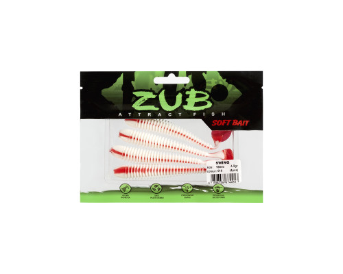 Приманка ZUB-SWING  99мм(4")-4шт, (цвет 010) белое тело-красный хвост