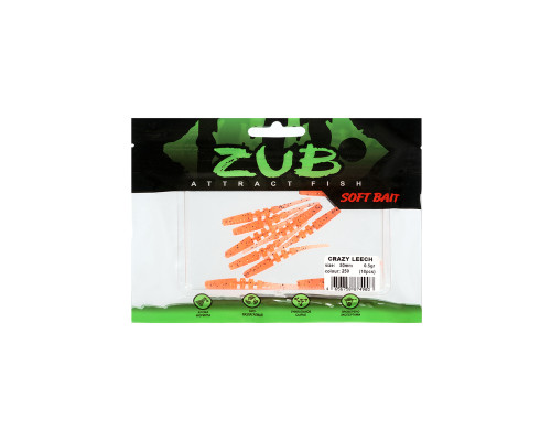 Приманка ZUB-CRAZY LEECH 50мм-10шт, (цвет 250) морковный с блестками