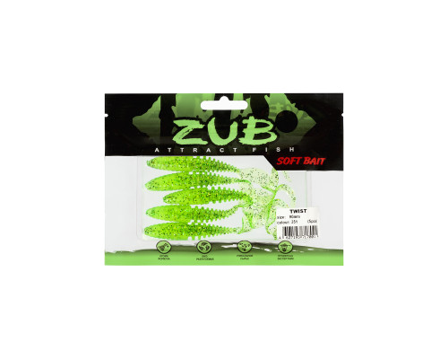 Приманка ZUB-TWIST  90мм(3,5")-5шт, (цвет 351) шартрез с блестками