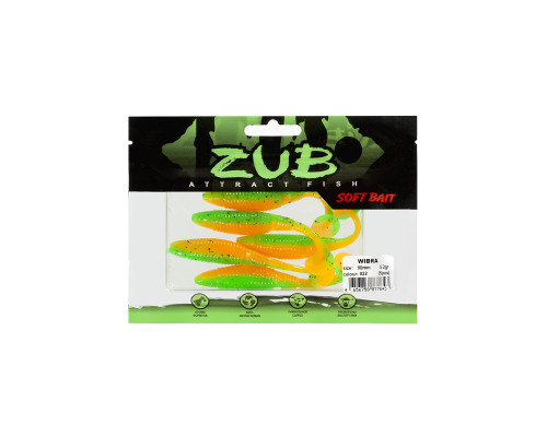 Приманка ZUB-WIBRA 90мм(3,5")-5шт, (цвет 022) зеленый верх -оранжевый низ