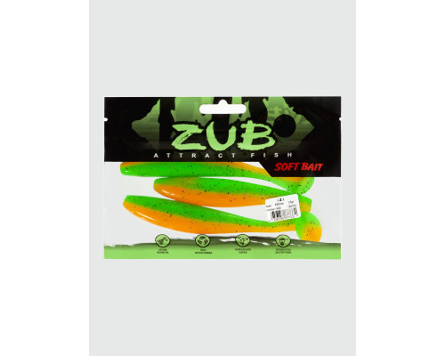 Приманка ZUB-IZI 185мм(7,3")-3шт, (цвет 022) зеленый верх - оранжевый низ