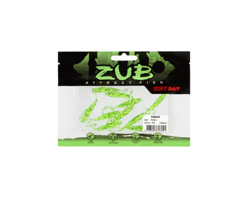 Приманка ZUB-TWIST  50мм(2")-10шт, (цвет 351) шартрез с блестками