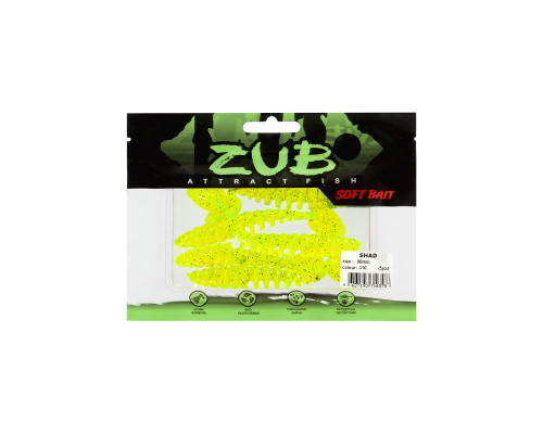 Приманка ZUB-SHAD  90мм(3,5")-5шт, (цвет 310) желтый с блестками