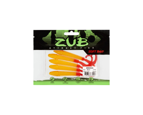 Приманка ZUB-MINOGA  90мм(3,5")-5шт, (цвет 011) желтое тело-красный хвост