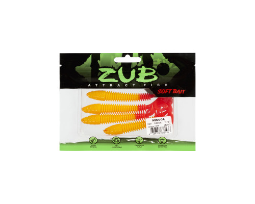 Приманка ZUB-MINOGA 100мм(4")-4шт, (цвет 011) желтое тело-красный хвост