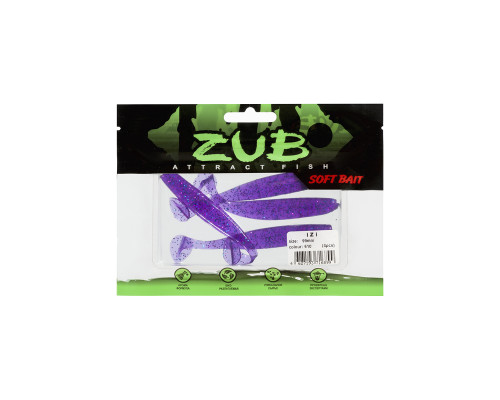 Приманка ZUB-IZI  99мм(4")-4шт, (цвет 610) фиолетовый с блестками
