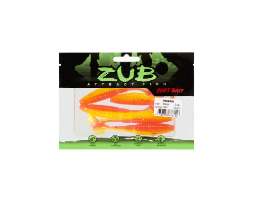 Приманка ZUB-WIBRA 90мм(3,5")-5шт, (цвет 023) желтый верх-розовый низ