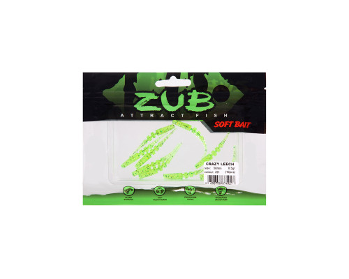 Приманка ZUB-CRAZY LEECH 50мм-10шт, (цвет 351) шартрез с блестками