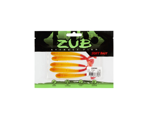 Приманка ZUB-SWING  87мм(3,4")-5шт, (цвет 011) желтое тело-красный хвост