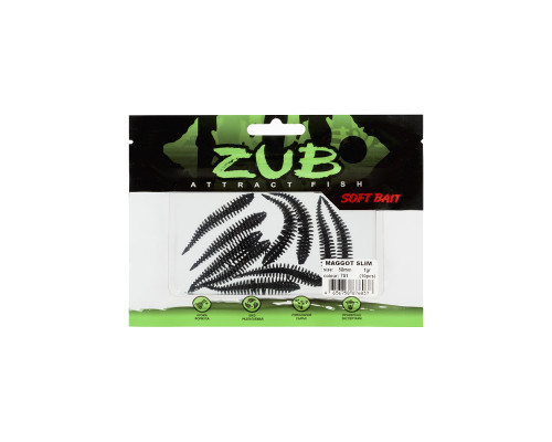 Приманка ZUB-MAGGOT SLIM 50мм(2")-10шт, (цвет 701) черный