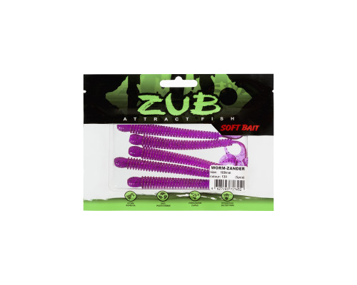 Приманка ZUB-WORM-ZANDER 108мм(4,3")-5шт, (цвет 130) маджента с блестками
