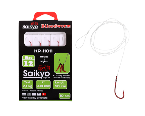 Крючки Saikyo KP-11011 Blloodworm Red №12 (10шт) c повод.
