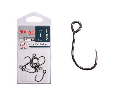 Крючки Saikyo SSBL075-BN IN-LINE EYE BARBLESS №1 (8 шт.)
