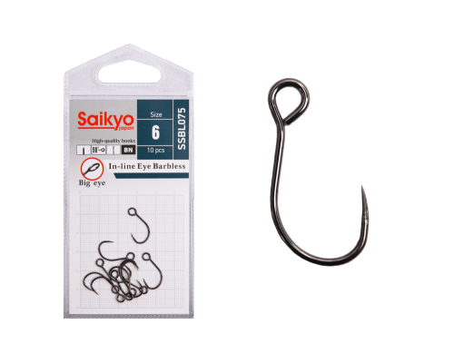 Крючки Saikyo SSBL075-BN IN-LINE EYE BARBLESS №6 (10 шт.)