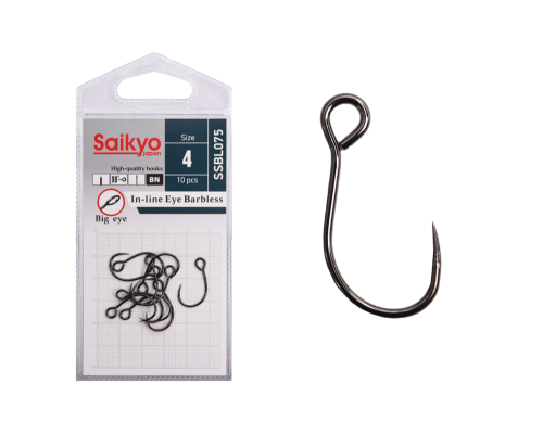 Крючки Saikyo SSBL075-BN IN-LINE EYE BARBLESS №4 (10 шт.)