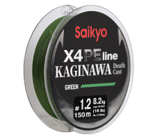Шнур Saikyo KAGINAWA X4PE 150m, зеленый #1.2 (0,185mm), 8,2kg