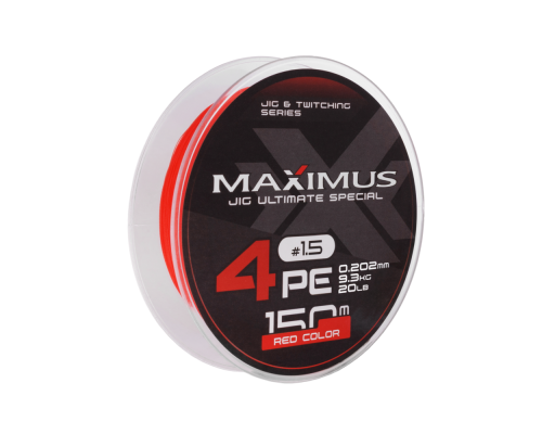 Шнур Maximus 4PE 150m, красн.-оранж./fluo #1.5 (0,202mm), 9,3kg
