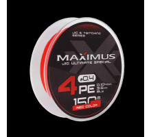 Шнур Maximus 4PE 150m, красн.-оранж./fluo #0.4 (0,104mm), 3,5kg