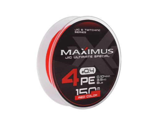 Шнур Maximus 4PE 150m, красн.-оранж./fluo #0.4 (0,104mm), 3,5kg