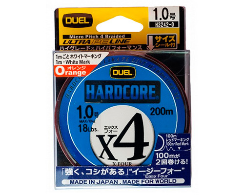 Пл.шн. Duel PE Hardcore X4 200m Orange #1.5 (0.209мм) 10.0 кг.