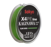 Шнур Saikyo KAGINAWA X4PE 150m, зеленый fluo #1.5 (0,205mm), 9,1kg