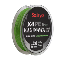 Шнур Saikyo KAGINAWA X4PE 150m, зеленый fluo #2 (0,235mm), 10kg