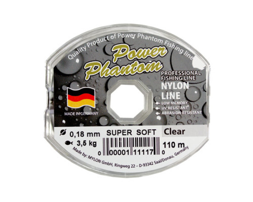 Леска Power Phantom Super Soft, 0,25мм, 6,2 кг,прозрачный, 110м