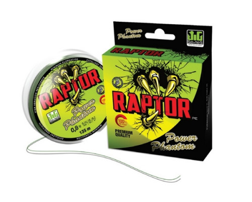 Шнур Power Phantom Raptor PE, 135м, зеленый fluo #1,5, 0,2мм, 15,4кг
