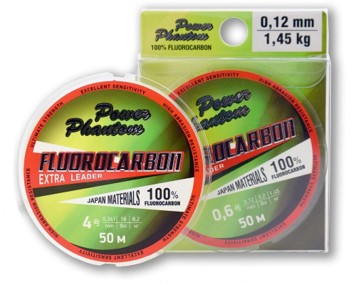 Леска Power Phantom Fluorocarbon Extra Leader, 1,5 0,205мм, 3,1 кг,прозрачный, 50м