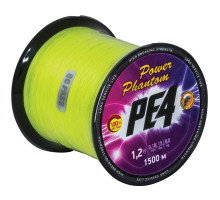 Шнур Power Phantom PE4, 1500м, флуоресцентный желтый #1,5, 0,2мм, 9,9кг