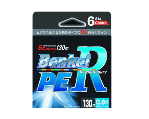 Шнур Benkei PER, 130м, 6 цветов #0,8, 0,145мм, 7,7кг