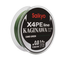 Шнур Saikyo KAGINAWA X4PE 150m, зеленый camo #0,8 (0,148mm), 5,4kg