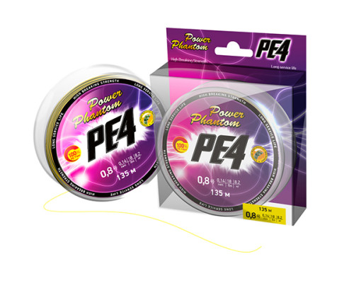 Шнур Power Phantom PE4, 135м, желтый fluo #0,6, 0,12мм, 5,9кг