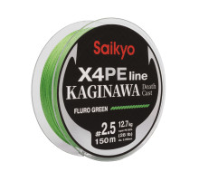 Шнур Saikyo KAGINAWA X4PE 150m, зеленый fluo #2.5 (0,26mm), 12,7kg