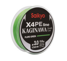 Шнур Saikyo KAGINAWA X4PE 150m, зеленый fluo #3 (0,285mm), 13,6kg