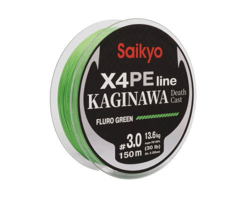 Шнур Saikyo KAGINAWA X4PE 150m, зеленый fluo #3 (0,285mm), 13,6kg