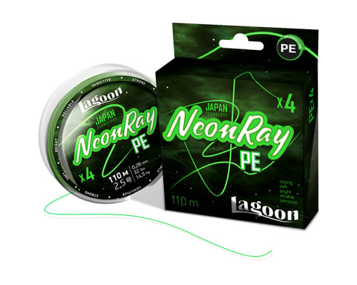 Шнур Lagoon NeonRay 110m, #0,4 fluo-green 0,104мм 5,9кг